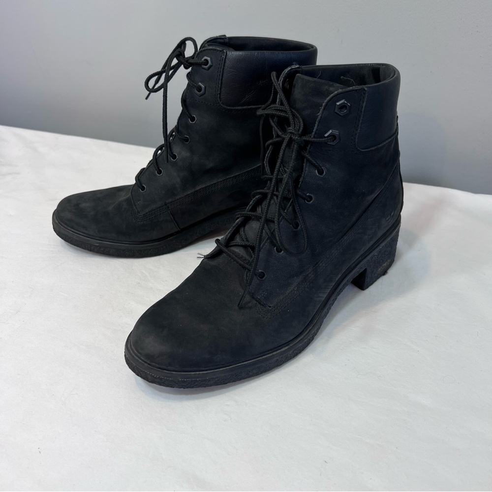 Timberland Women's Brinda Lace-Up Boots in black nubuck leather. Size 9